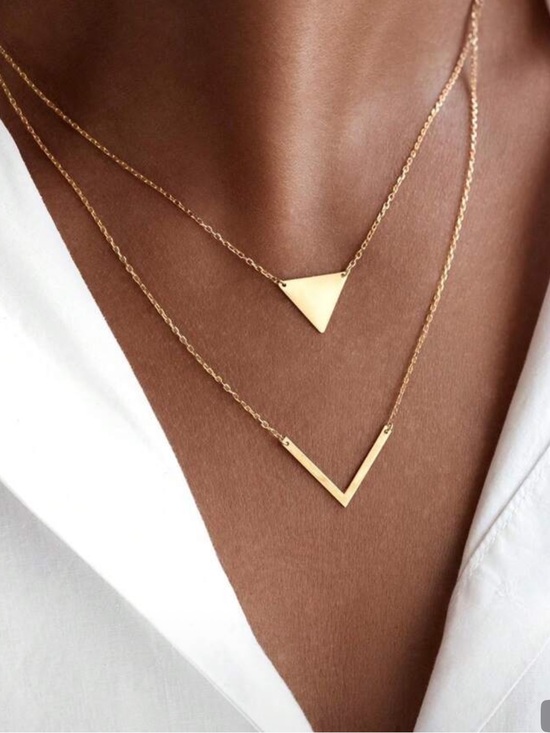 Jewelry - Minimal Gold Layered Triangle Necklace geometric pendant new Jewelry stack